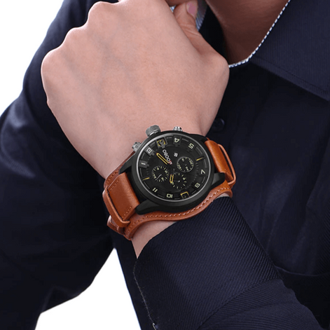 Herren Armbanduhr mit Lederarmband und Quarzwerk