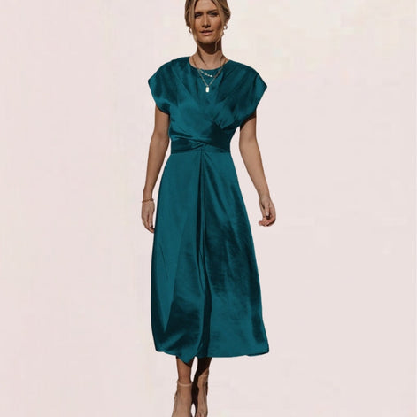Almira Kleid – Damen ärmelloses Kleid mit Rundhals, Wickeloptik und lockerem Schnitt