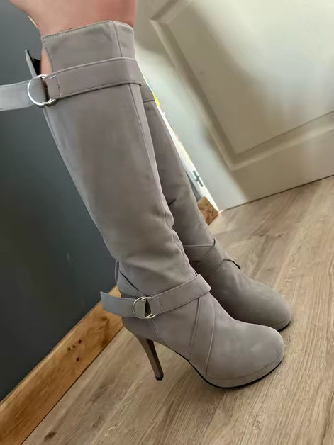Avelina Damen Kniehohe Stiefel mit spitzer Form und hohem Absatz