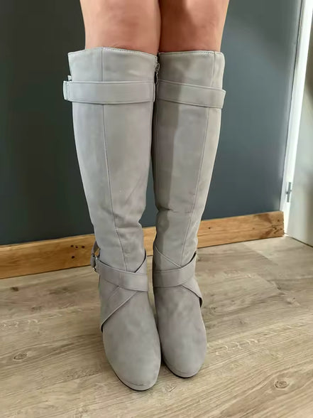 Avelina Damen Kniehohe Stiefel mit spitzer Form und hohem Absatz