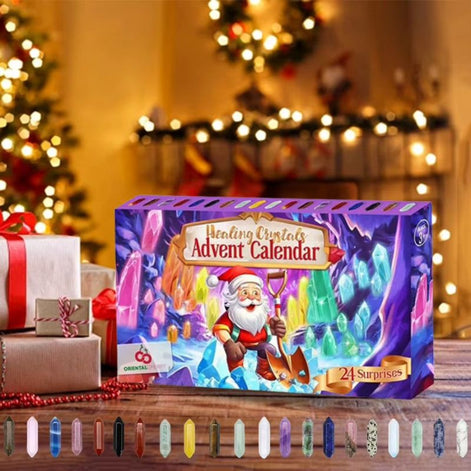 Adventskalender mit kleinen Kristallen und nummerierten Fächern – Kristavion