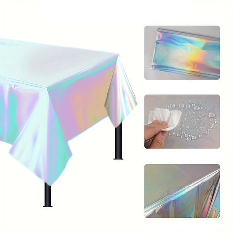 Rechteckige Party Tischdecke mit Regenbogen- und Holografie-Effekt, 183 × 137 cm – Privelia