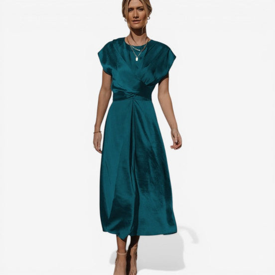 Almira Kleid – Damen ärmelloses Kleid mit Rundhals, Wickeloptik und lockerem Schnitt
