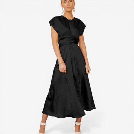 Almira Kleid – Damen ärmelloses Kleid mit Rundhals, Wickeloptik und lockerem Schnitt