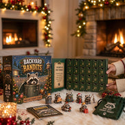 Waschbär Adventskalender aus Acryl mit weihnachtlichen 2D-Motiven – Raconiva