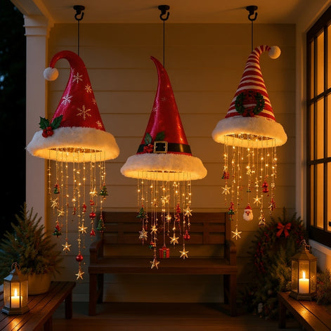 Hängende Weihnachtsdekoration mit LED-Licht und Nikolausmütze – Luminella