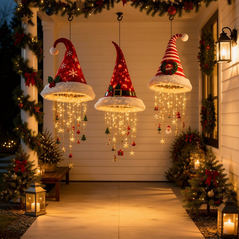 Hängende Weihnachtsdekoration mit LED-Licht und Nikolausmütze – Luminella