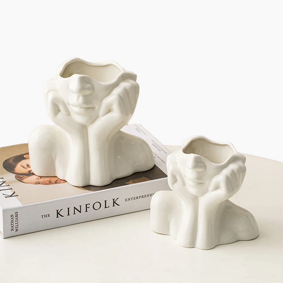 Arvella Keramikvase mit Gesichtsdesign für Dekoration und vielseitige Nutzung