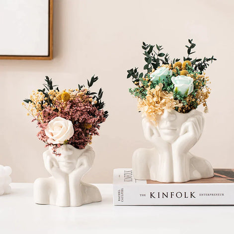 Arvella Keramikvase mit Gesichtsdesign für Dekoration und vielseitige Nutzung