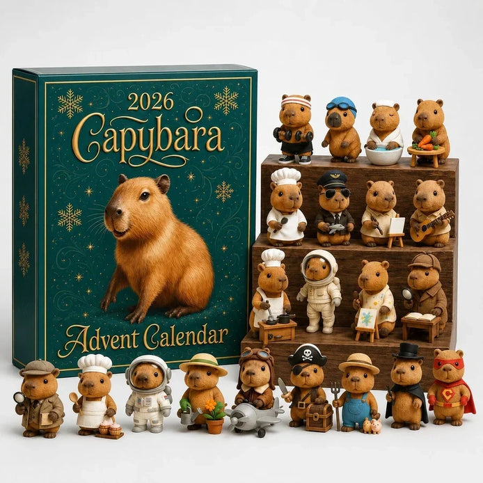 Capybara Adventskalender mit 24 Weihnachtsornamenten im 2D-Design – Capyvenna