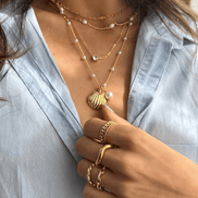 Damen Halskette mit Muschel, Seestern und Perlen – Marelissa