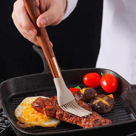 CookEase Silikon Küchenutensilien-Set – 10 Teile mit Holzgriffen
