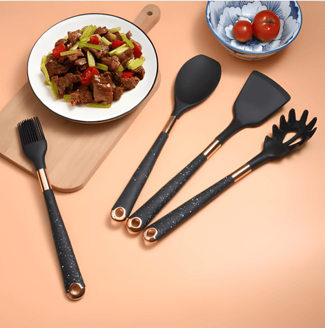 CookEase Silikon Küchenutensilien-Set – 10 Teile mit Holzgriffen