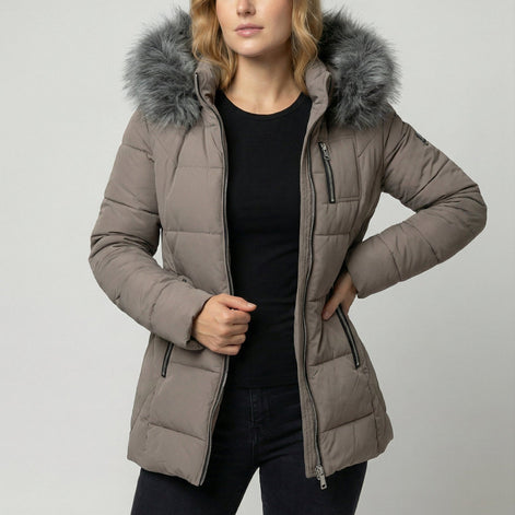 Damen Winterjacke mit abnehmbarem Kunstfellkragen – Varelia