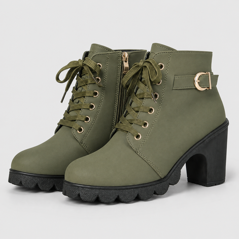 Damen Ankle Boots mit Blockabsatz, Schnürung und Reißverschluss Ravellia