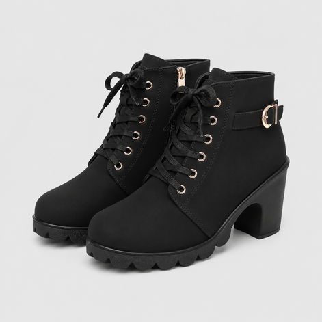 Damen Ankle Boots mit Blockabsatz, Schnürung und Reißverschluss Ravellia