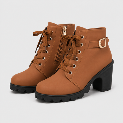 Damen Ankle Boots mit Blockabsatz, Schnürung und Reißverschluss Ravellia