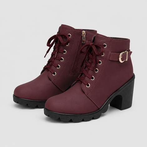 Damen Ankle Boots mit Blockabsatz, Schnürung und Reißverschluss Ravellia