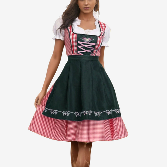 Damen Oktoberfest Dirndl mit Karomuster und Schürze – Liesel