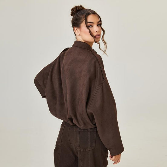 Damen Oversize Bomberjacke aus Wildlederoptik – Virella