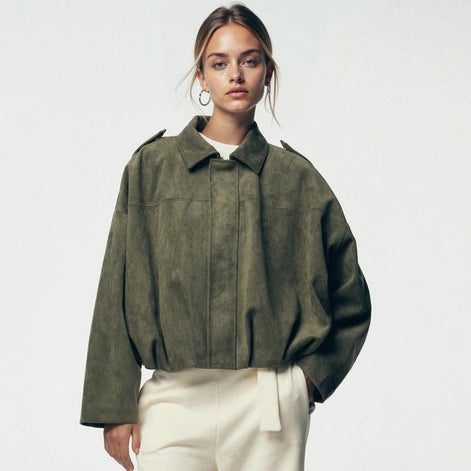 Damen Oversize Bomberjacke aus Wildlederoptik – Virella