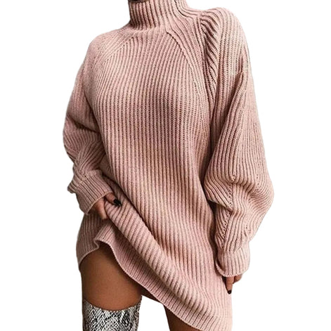 Damen Oversize Longpullover mit hohem Kragen Virelya