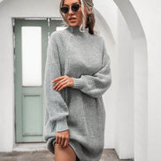 Damen Oversize Longpullover mit hohem Kragen Virelya