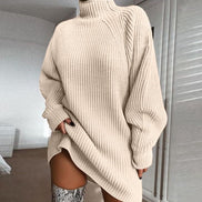 Damen Oversize Longpullover mit hohem Kragen Virelya