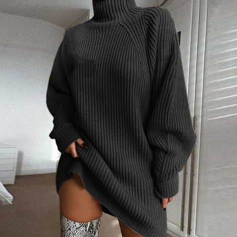 Damen Oversize Longpullover mit hohem Kragen Virelya