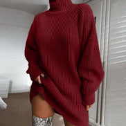 Damen Oversize Longpullover mit hohem Kragen Virelya
