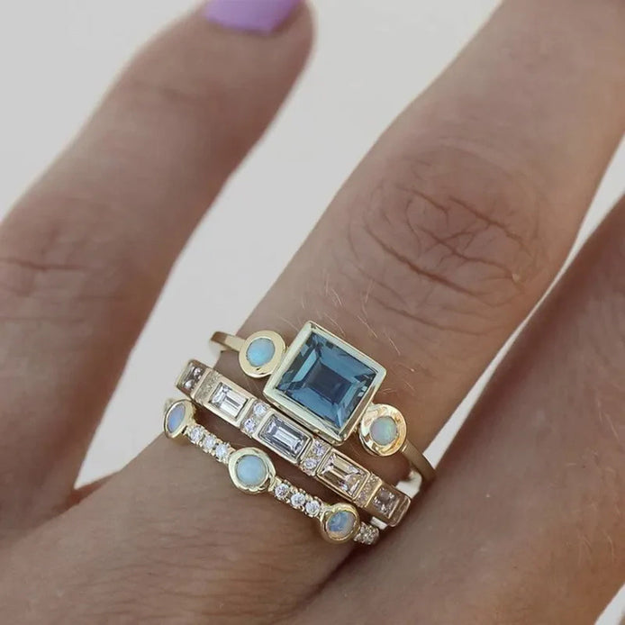Damen Stapelring-Set 3-teilig mit geometrischen Steinen – Trivessa
