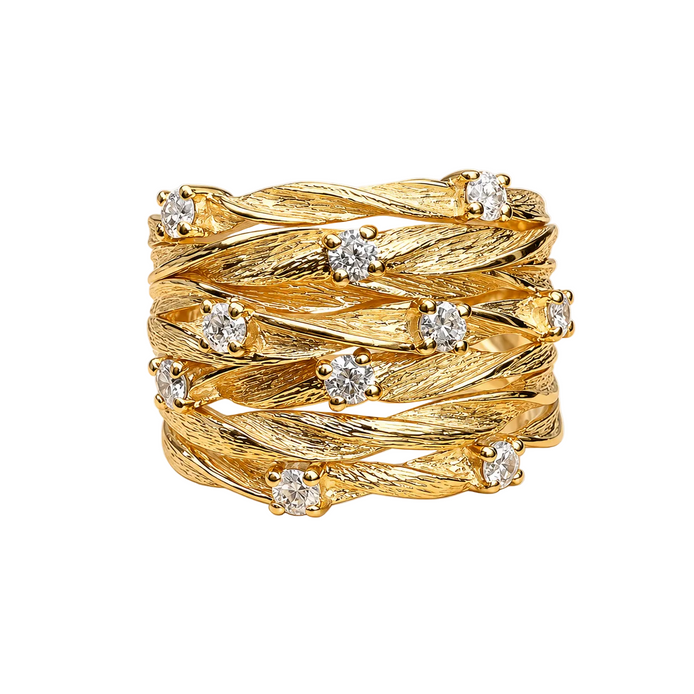 Damen Statement-Ring mit Blattmotiv und Steinakzenten – Folivexa