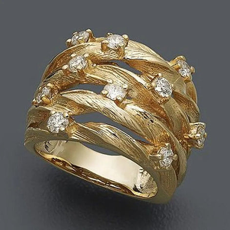 Damen Statement-Ring mit Blattmotiv und Steinakzenten – Folivexa