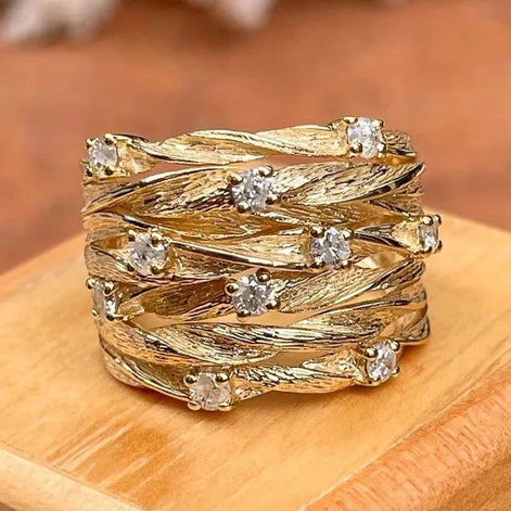 Damen Statement-Ring mit Blattmotiv und Steinakzenten – Folivexa