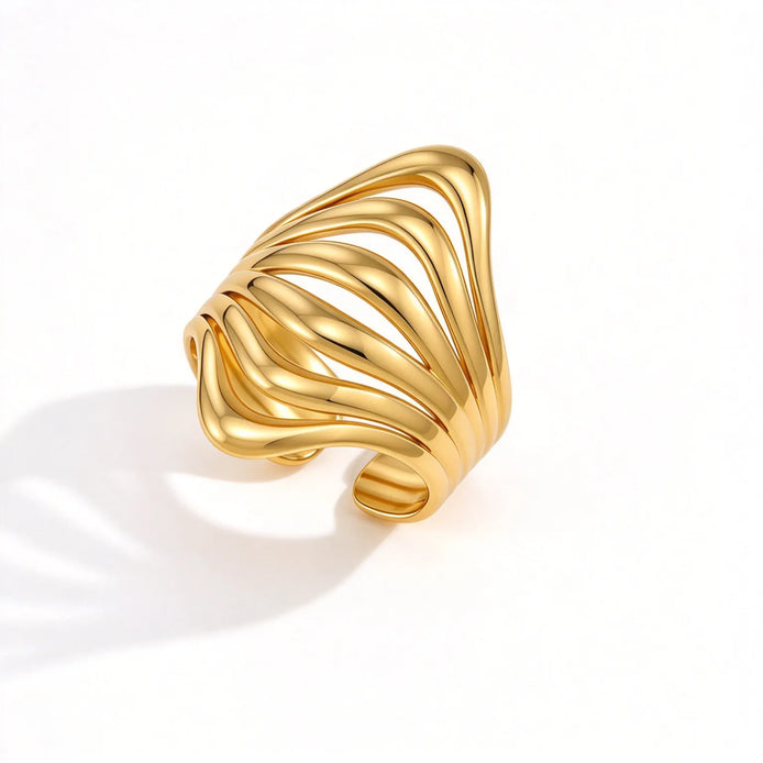 Damen Statement-Ring mit mehrlagigem Wellendesign – Ondavella