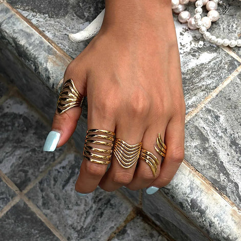 Damen Statement-Ring mit mehrlagigem Wellendesign – Ondavella