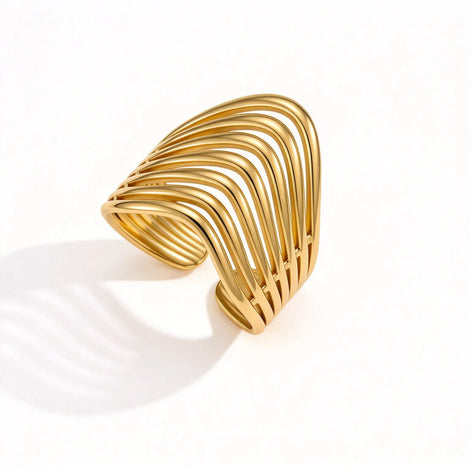 Damen Statement-Ring mit mehrlagigem Wellendesign – Ondavella