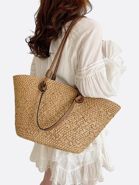 Damen Strohtasche mit Lederdetails und großem Fassungsvermögen – Solmira