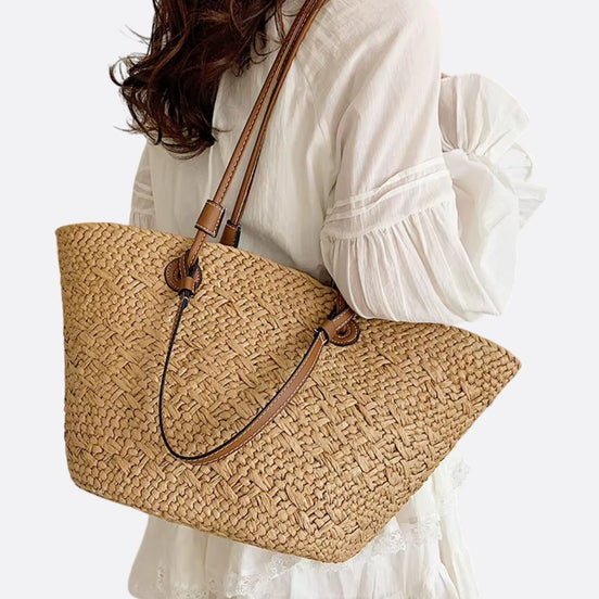 Damen Strohtasche mit Lederdetails und großem Fassungsvermögen – Solmira