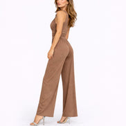 Damen Ärmelloser Jumpsuit mit Tiefem V-Ausschnitt und Weitem Bein – Solmira
