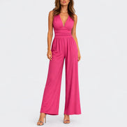Damen Ärmelloser Jumpsuit mit Tiefem V-Ausschnitt und Weitem Bein – Solmira