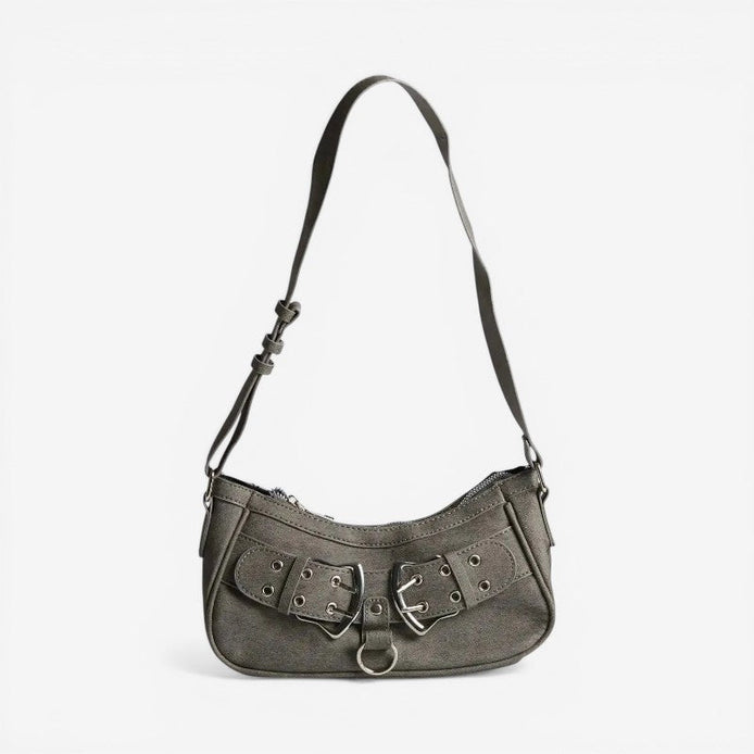Denim Schultertasche mit verstellbarem Gurt und Reißverschluss