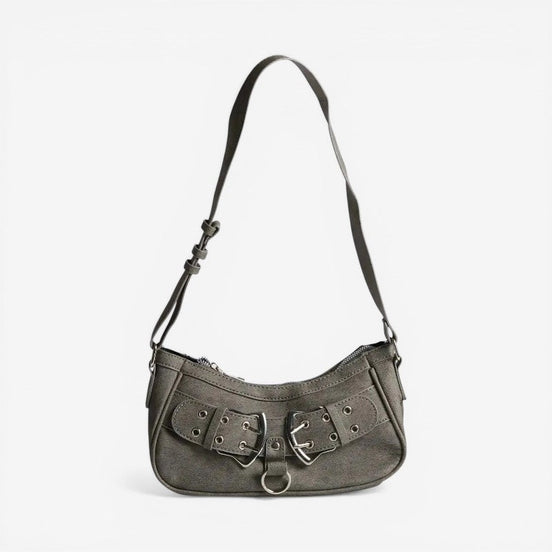 Denim Schultertasche mit verstellbarem Gurt und Reißverschluss