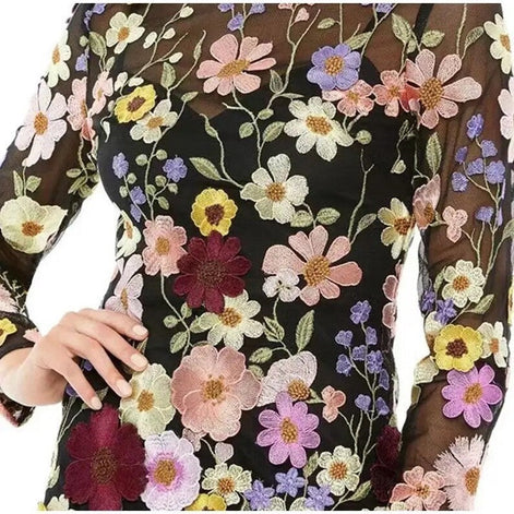 Florvella Kleid – Damen Kleid mit Stehkragen, langen Ärmeln und floralem Muster