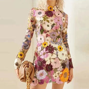 Florvella Kleid – Damen Kleid mit Stehkragen, langen Ärmeln und floralem Muster