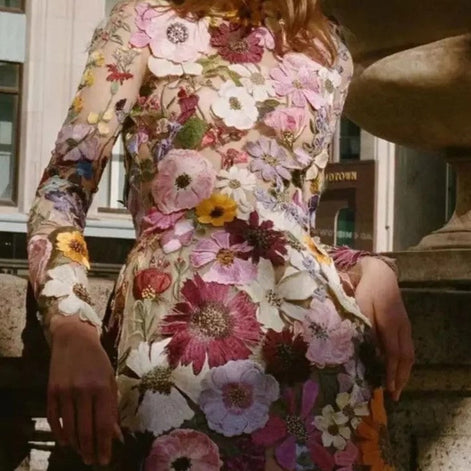 Florvella Kleid – Damen Kleid mit Stehkragen, langen Ärmeln und floralem Muster