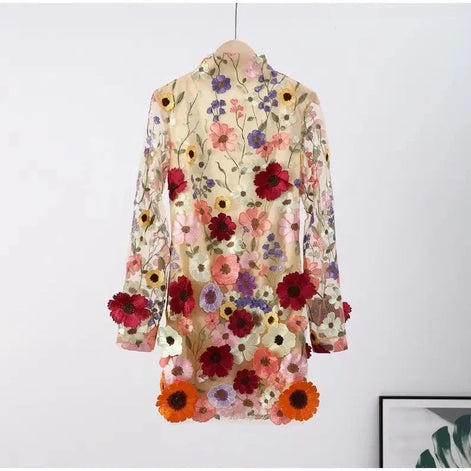 Florvella Kleid – Damen Kleid mit Stehkragen, langen Ärmeln und floralem Muster