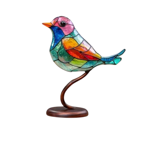 Tischlampe aus Buntglas in Vogelform