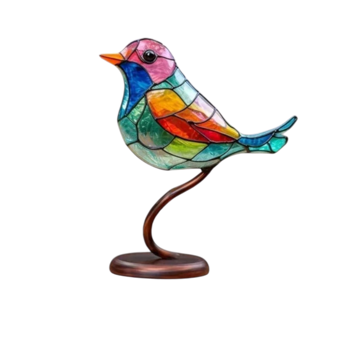 Tischlampe aus Buntglas in Vogelform