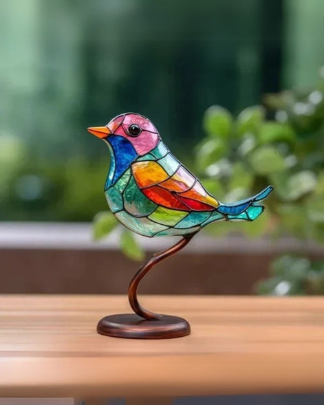 Tischlampe aus Buntglas in Vogelform